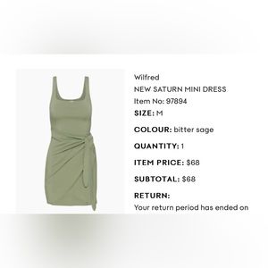 Sage green Wilfred Saturn Mini Dress from Aritzia. Never worn.